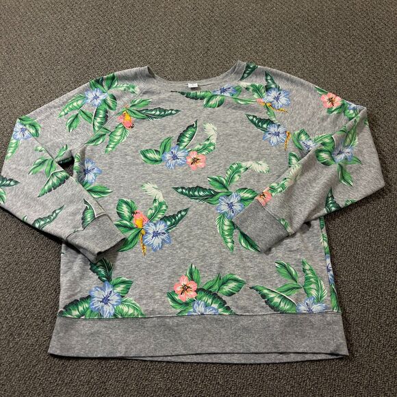 Old Navy Sweater Womens Size M Gray Floral Print Pullover Crew Neck Long Sleeve - Picture 2 of 8